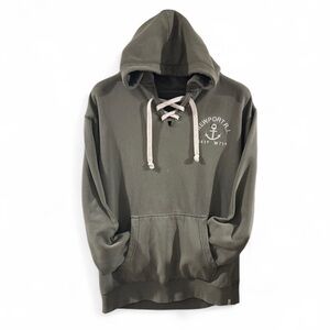 Newport, Rhode Island Olive Green Lace-Up Hoodie Sweatshirt Size Men’s Medium